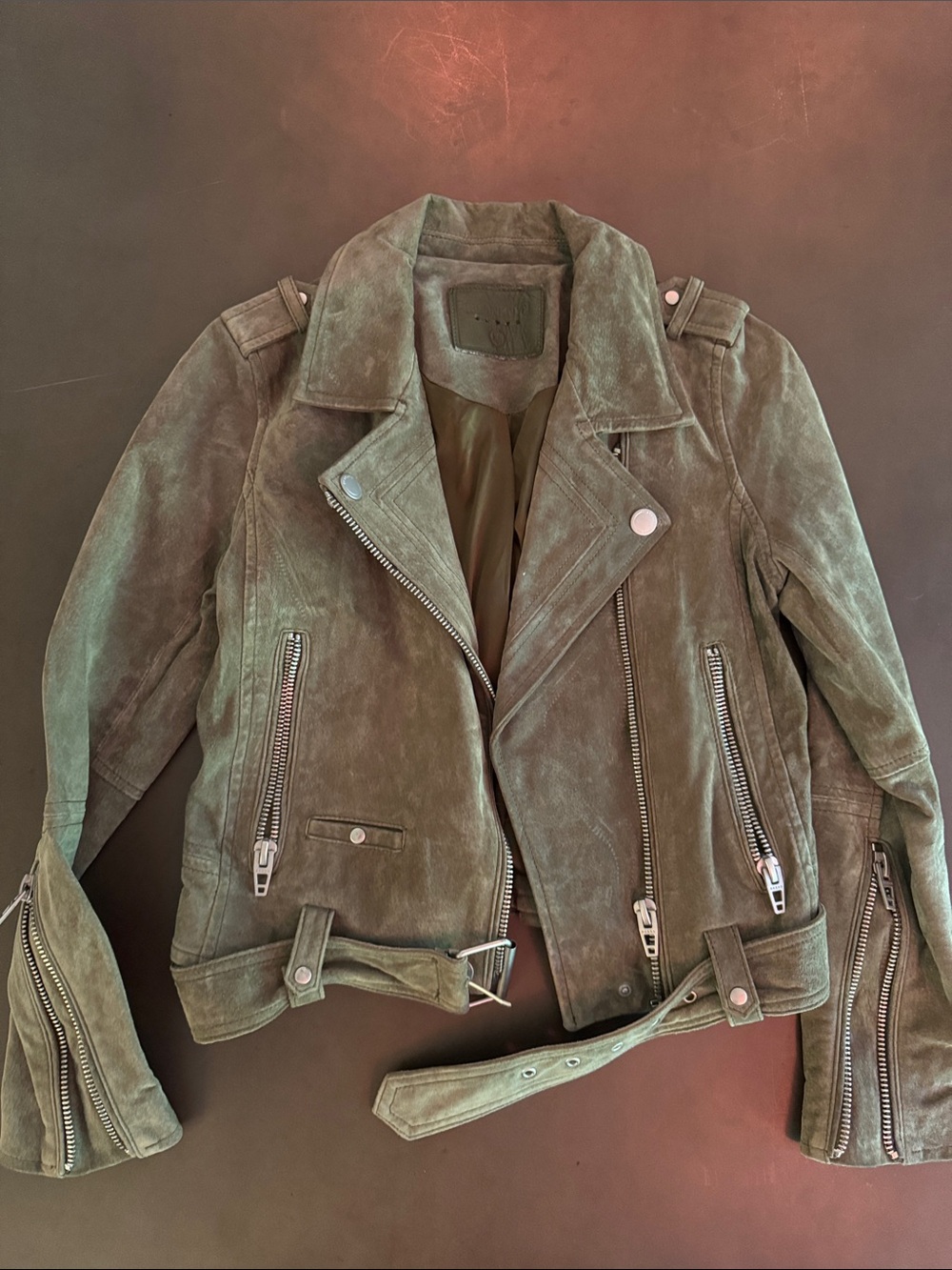 Blank NYC Olive Green Suede Moto Jacket with Silver Hardware